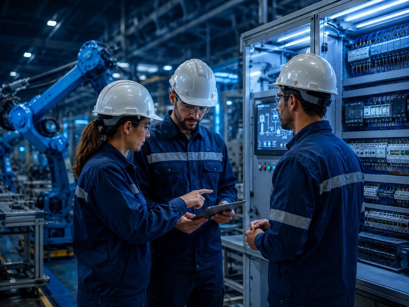 Equipe técnica da AMP em ambiente industrial